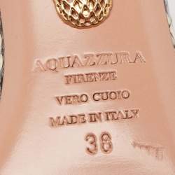 مملوكة مسبقًا Aquazzura Black/Beige Python Embossed Leather And Fringed Suede Wild Thing Ankle Wrap Sandals Size 38