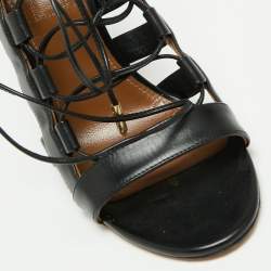 Pre Owned Aquazzura Black Leather Amazon Lace Up Open-Toe Sandals Size 37