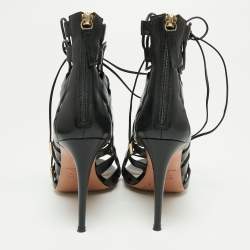 Pre Owned Aquazzura Black Leather Amazon Lace Up Open-Toe Sandals Size 37