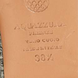 Pre Owned Aquazzura Grey/Black Tweed  Christy Ankle Strap Ballet Flats Size 38.5