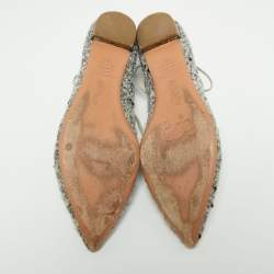 Pre Owned Aquazzura Grey/Black Tweed  Christy Ankle Strap Ballet Flats Size 38.5