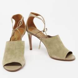 Pre Owned Aquazzura Khaki Green Suede Ankle Tie Sandals Size 36