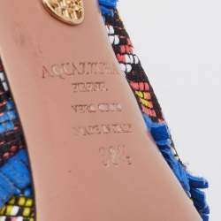 Pre Owned Aquazzura Multicolor Woven Fabric And Raffia Colorado Booties Size 38.5