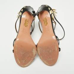 مملوكة مسبقًا Aquazzura Black/Gold Patent Leather Pina Colada Ankle Strap Sandals Size 37.5