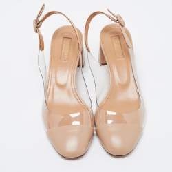 Pre Owned Aquazzura Beige PVC and Leather Optic Slingback Pumps Size 37
