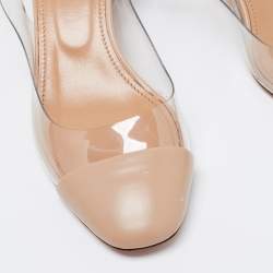 Pre Owned Aquazzura Beige PVC and Leather Optic Slingback Pumps Size 37