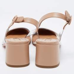 Pre Owned Aquazzura Beige PVC and Leather Optic Slingback Pumps Size 37