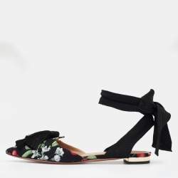 Pre Owned Aquazzura Multicolor Floral Print Fabric Tassel Ankle Wrap Flat Sandals Size 36