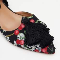 Pre Owned Aquazzura Multicolor Floral Print Fabric Tassel Ankle Wrap Flat Sandals Size 36