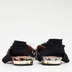 Pre Owned Aquazzura Multicolor Floral Print Fabric Tassel Ankle Wrap Flat Sandals Size 36