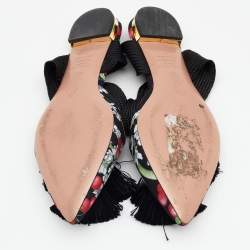 Pre Owned Aquazzura Multicolor Floral Print Fabric Tassel Ankle Wrap Flat Sandals Size 36