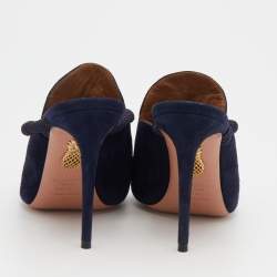Pre Owned Aquazzura Navy Blue Suede Tassel Ankle Wrap Sandals Size 36