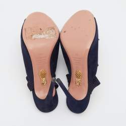 Pre Owned Aquazzura Navy Blue Suede Tassel Ankle Wrap Sandals Size 36