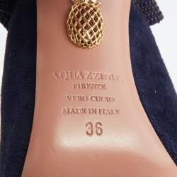 Pre Owned Aquazzura Navy Blue Suede Tassel Ankle Wrap Sandals Size 36