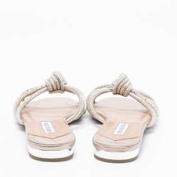 Pre Owned صندل فلات أكوازورا سيليست سويدي ميتالك فضي/بيج مزخرف كريستال مقاس 38.5