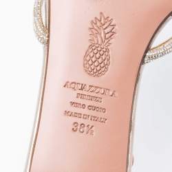 Pre Owned صندل فلات أكوازورا سيليست سويدي ميتالك فضي/بيج مزخرف كريستال مقاس 38.5