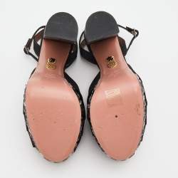 Pre Owned Aquazzura Black Satin Party Plateau Embellished Platform Ankle Strap Sandals Size 41