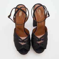 Pre Owned Aquazzura Black Satin Party Plateau Embellished Platform Ankle Strap Sandals Size 41