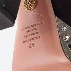 Pre Owned Aquazzura Black Satin Party Plateau Embellished Platform Ankle Strap Sandals Size 41