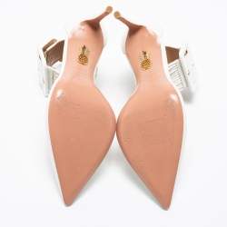 Pre Owned Aquazzura White Leather Casablanca Ankle Cuff Pumps Size 36