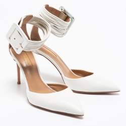 Pre Owned Aquazzura White Leather Casablanca Ankle Cuff Pumps Size 36