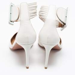 Pre Owned Aquazzura White Leather Casablanca Ankle Cuff Pumps Size 36