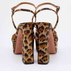 Pre Owned Aquazzura Caramel Leopard Print Jacquard Fabric Baba Plateau Platform Ankle Strap Sandals Size 36