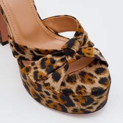 Pre Owned Aquazzura Caramel Leopard Print Jacquard Fabric Baba Plateau Platform Ankle Strap Sandals Size 36
