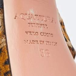 Pre Owned Aquazzura Caramel Leopard Print Jacquard Fabric Baba Plateau Platform Ankle Strap Sandals Size 36