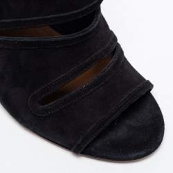 Aquazzura Black Suede Sloane Cut Out Tie Up Sandals Size 38