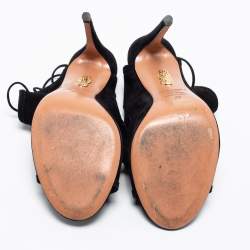 Aquazzura Black Suede Sloane Cut Out Tie Up Sandals Size 38