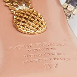 مملوكة مسبقًا صندل أكوازورا وايلد ثينج سويدي بشراشيب وجلد ثعبان أسود/بيج بحزام للكاحل مقاس 37