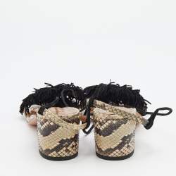 مملوكة مسبقًا صندل أكوازورا وايلد ثينج سويدي بشراشيب وجلد ثعبان أسود/بيج بحزام للكاحل مقاس 37