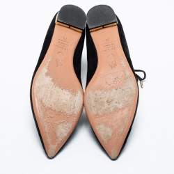 Pre Owned Aquazzura Black Suede Dancer Lace-Up Ballet Flats Size 38
