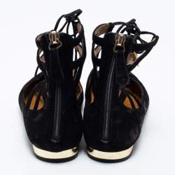 Pre Owned Aquazzura Black Suede Dancer Lace-Up Ballet Flats Size 38