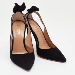 مملوكة مسبقًا حذاء كعب عالي أكوازورا سويدي أسود بفيونكة مقاس 39.5