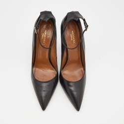 Pre Owned Aquazzura Black Leather Ankle Strap Pumps Size 40