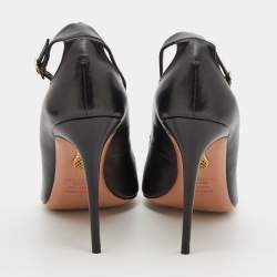 Pre Owned Aquazzura Black Leather Ankle Strap Pumps Size 40