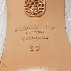 Pre Owned Aquazzura Silver Leather Laser Cut Sexy Thing Ankle Tie Sandals Size 39