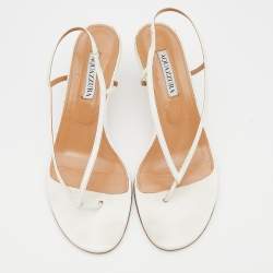 Pre Owned Aquazzura White Leather Slingback Sandals Size 39.5
