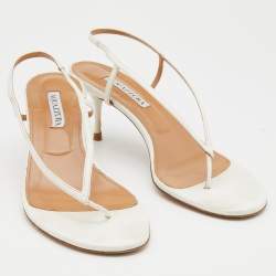 Pre Owned Aquazzura White Leather Slingback Sandals Size 39.5
