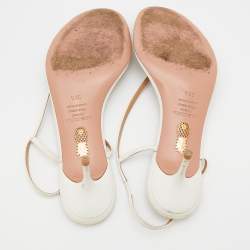 Pre Owned Aquazzura White Leather Slingback Sandals Size 39.5