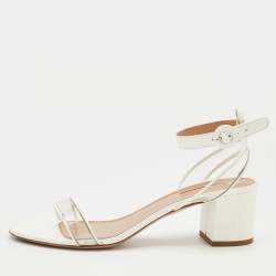 Aquazzura White/Transparent Patent Leather And PVC Ankle Strap Sandals Size 39.5