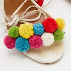 Pre Owned Aquazzura White Raffia And Leather Disco Thing Ankle Wrap Sandals Size 40