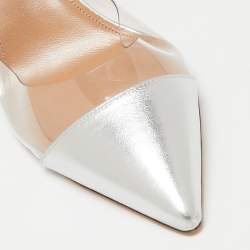 Pre Owned Aquazzura Silver Leather and PVC Optic Pointed-Toe Mules Size 40