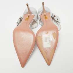 Pre Owned Aquazzura Silver Leather and PVC Optic Pointed-Toe Mules Size 40