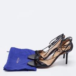 Pre Owned Aquazzura Black Leather Knotted Bow Slingback Ankle Tie Sandals Size 37.5
