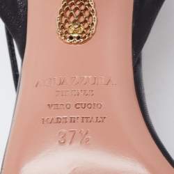 Pre Owned Aquazzura Black Leather Knotted Bow Slingback Ankle Tie Sandals Size 37.5