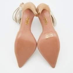 مملوكة مسبقًا حذاء كعب عالي أكوازورا هالو لوفر جلد أبيض سير كاحل مقاس 37