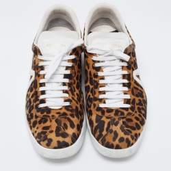 Pre Owned Aquazzura Multicolor Leopard Print Suede And Croc Embossed Leather Low Top Sneakers Size 41